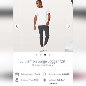 Lululemon Surge Jogger*29" Obsidian